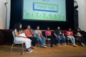 Nine Black and Indigenous students participate in a panel discussion at LAEP's equity conference